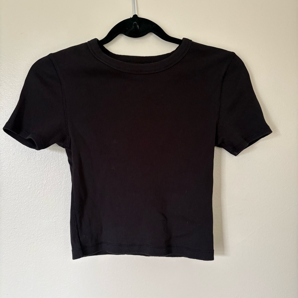 Everlane Black Ribbed Crop Tee Size Small